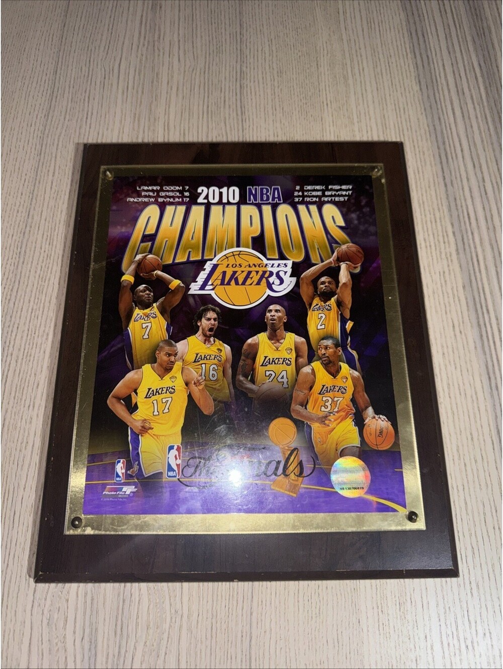 Vintage Los Angeles Lakers 2010 NBA Finals Champions Wooden Wall Plaque Display